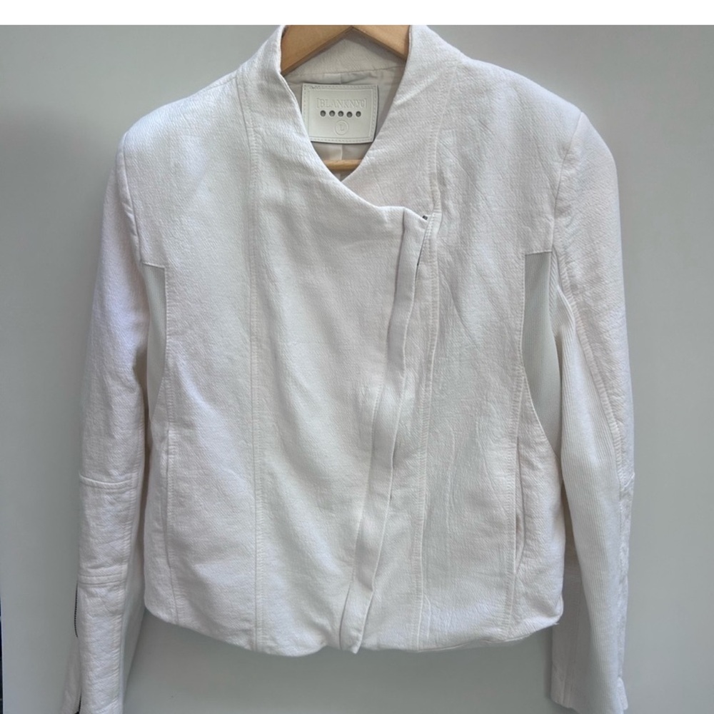 ANTHROPOLOGIE Blank NYC Mesh Detail Crepe moto Jacket biker white size large